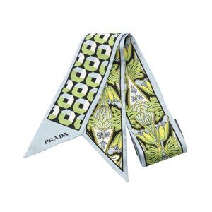 Prada Scarf Printed Silk Twill Blue Multicolor